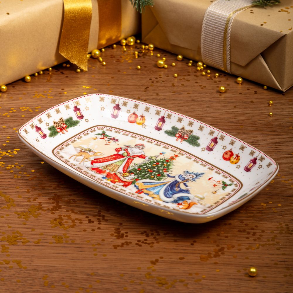 БЛЮДО LEFARD "ДЕД МОРОЗ И СНЕГУРОЧКА" ПРЯМОУГ. 25*16*3 СМ (КОР=12ШТ.)