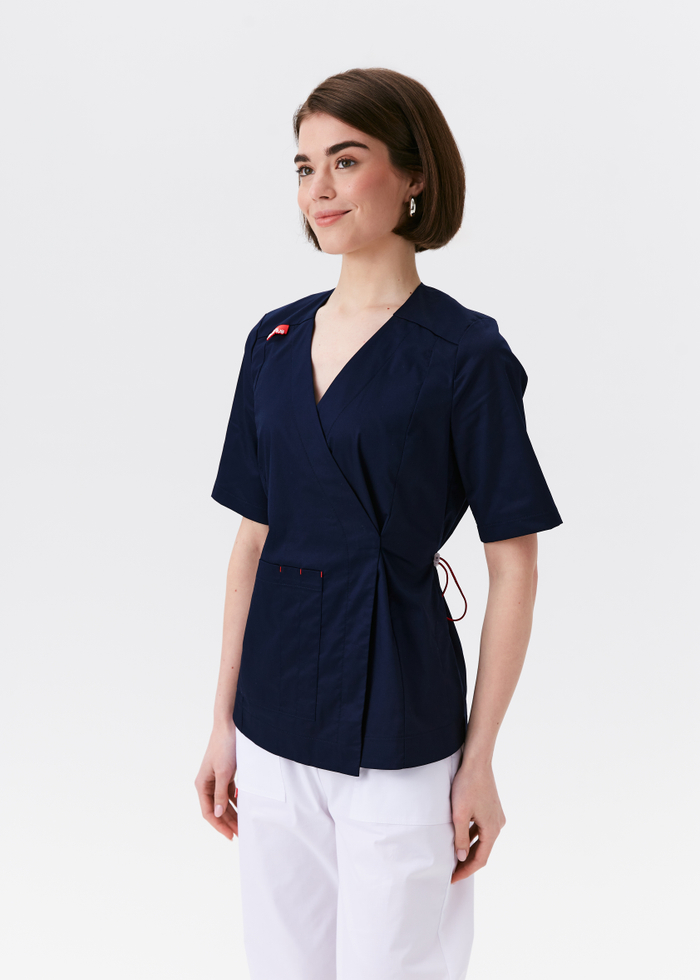 Топ с запахом медицинский женский Йошо, нэви хлопок