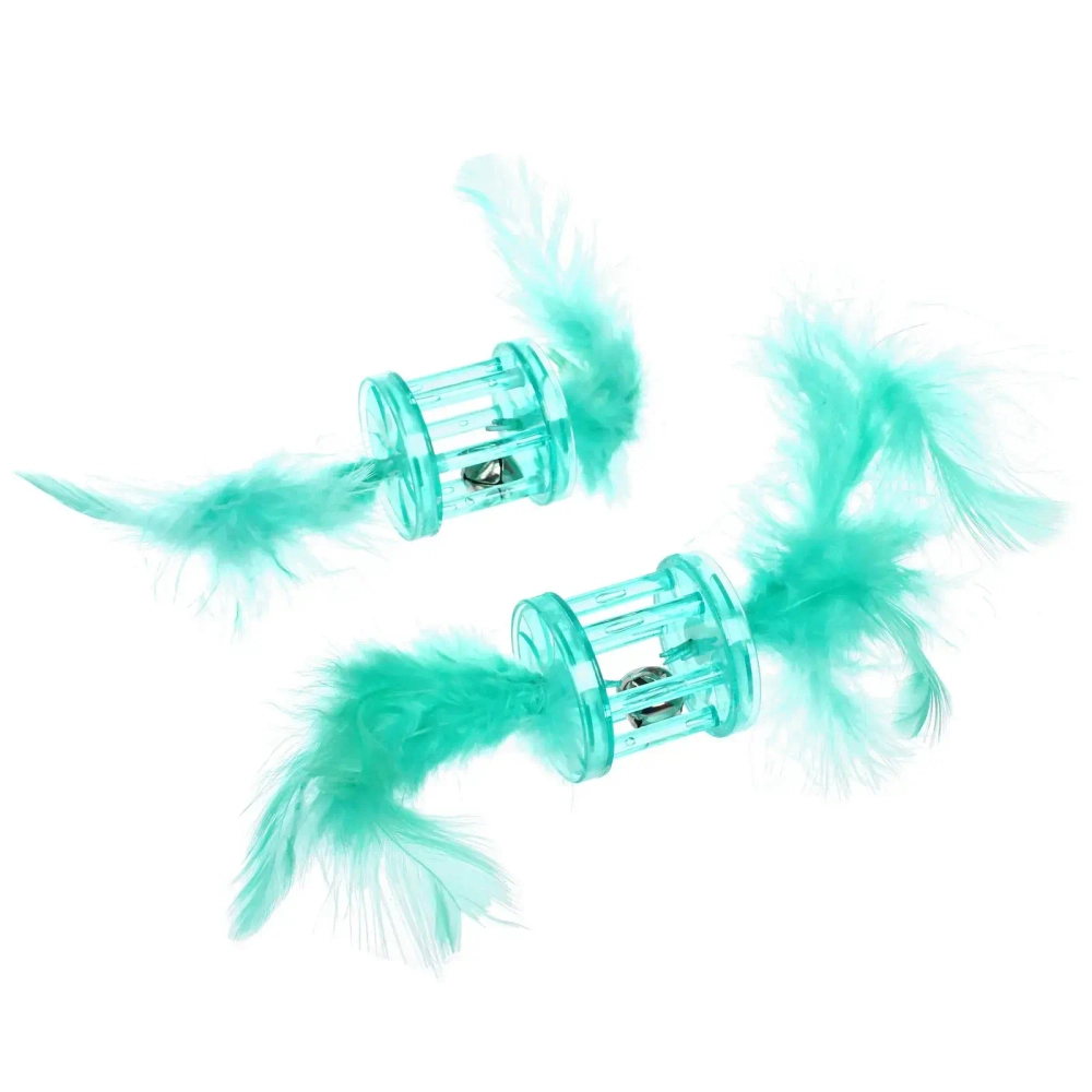 Игрушка для кошек с бубенчиком в наборе 2шт «ИГРУЛИК», с перышками, цвет мятный, 4см