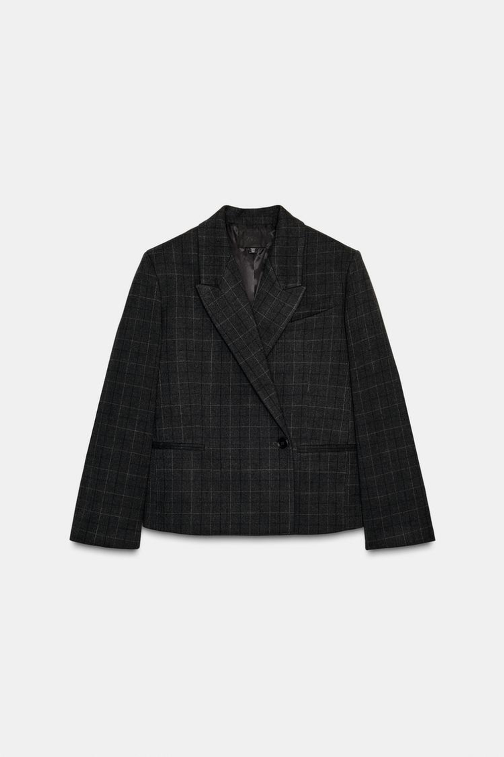 ZARA УКОРОЧЕННЫЙ БЛЕЙЗЕР ОВЕРСАЙЗ В КЛЕТКУ, СЕРЫЙ МЕЛАНЖ