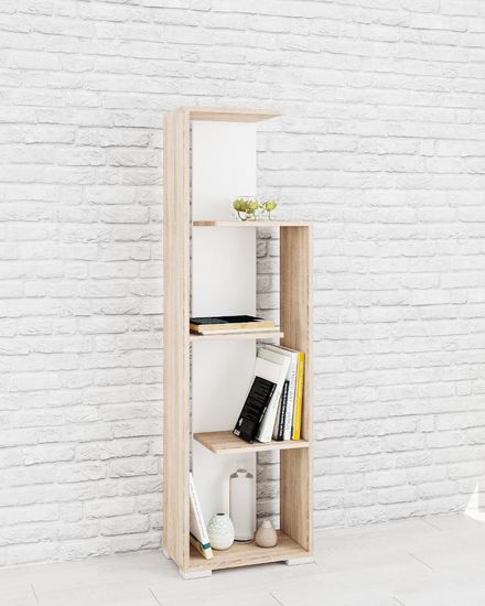 Стеллаж РОМЕО-6 дуб сонома / белый с тиснением поры дерева