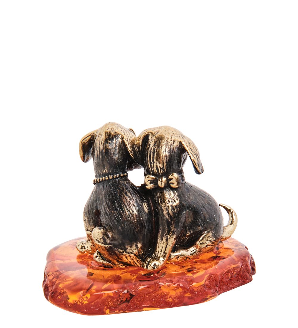 Народные промыслы AM- 297 Фигурка «Щенята» (латунь, янтарь)