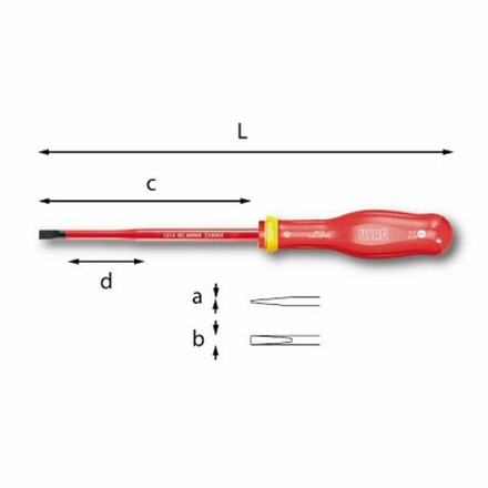 091 D 0,8x4x100 Отвертка тонкая для шлицевых винтов, изолированная 1000 Вольт, USAG (Италия)