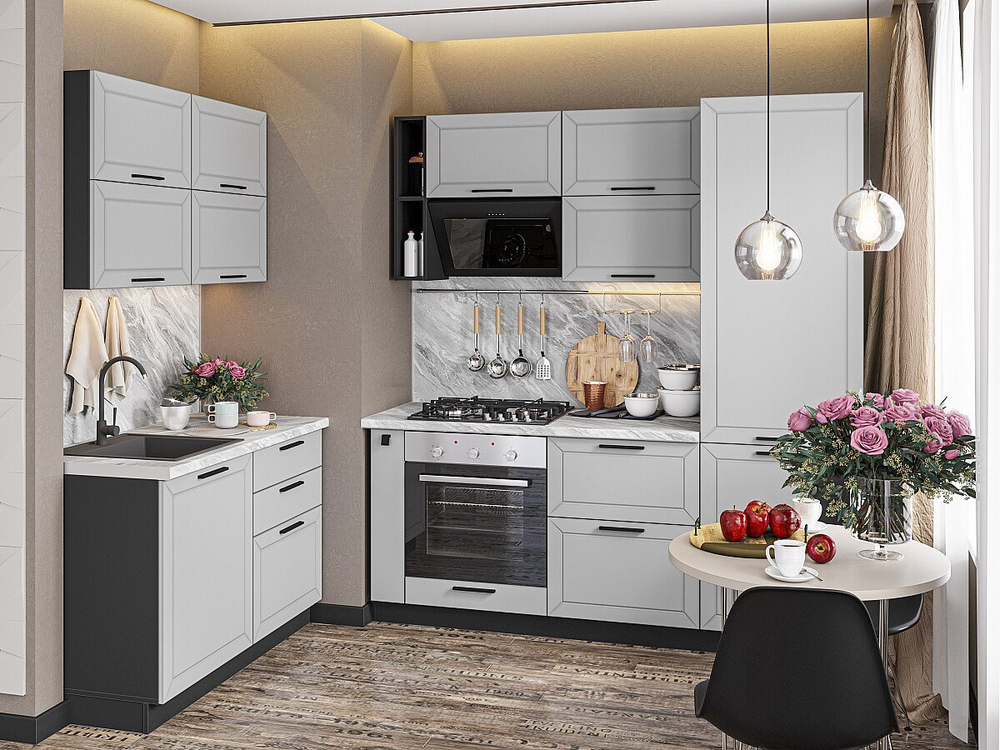 Угловая модульная кухня Глетчер-03 Гейнсборо Силк - Graphite 2140*1200/2000*600