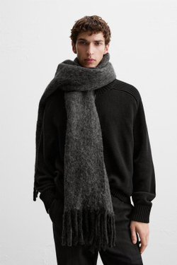 ZARA ШАРФ ИЗ РЕЛЬЕФНОЙ ТКАНИ, ЧЕРНЫЙ