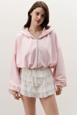 Укороченное худи на молнии нежно-розового цвета