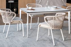 "Малага" обеденная группа на 4 персоны со стульями "Милан", каркас белый, роуп бежевый