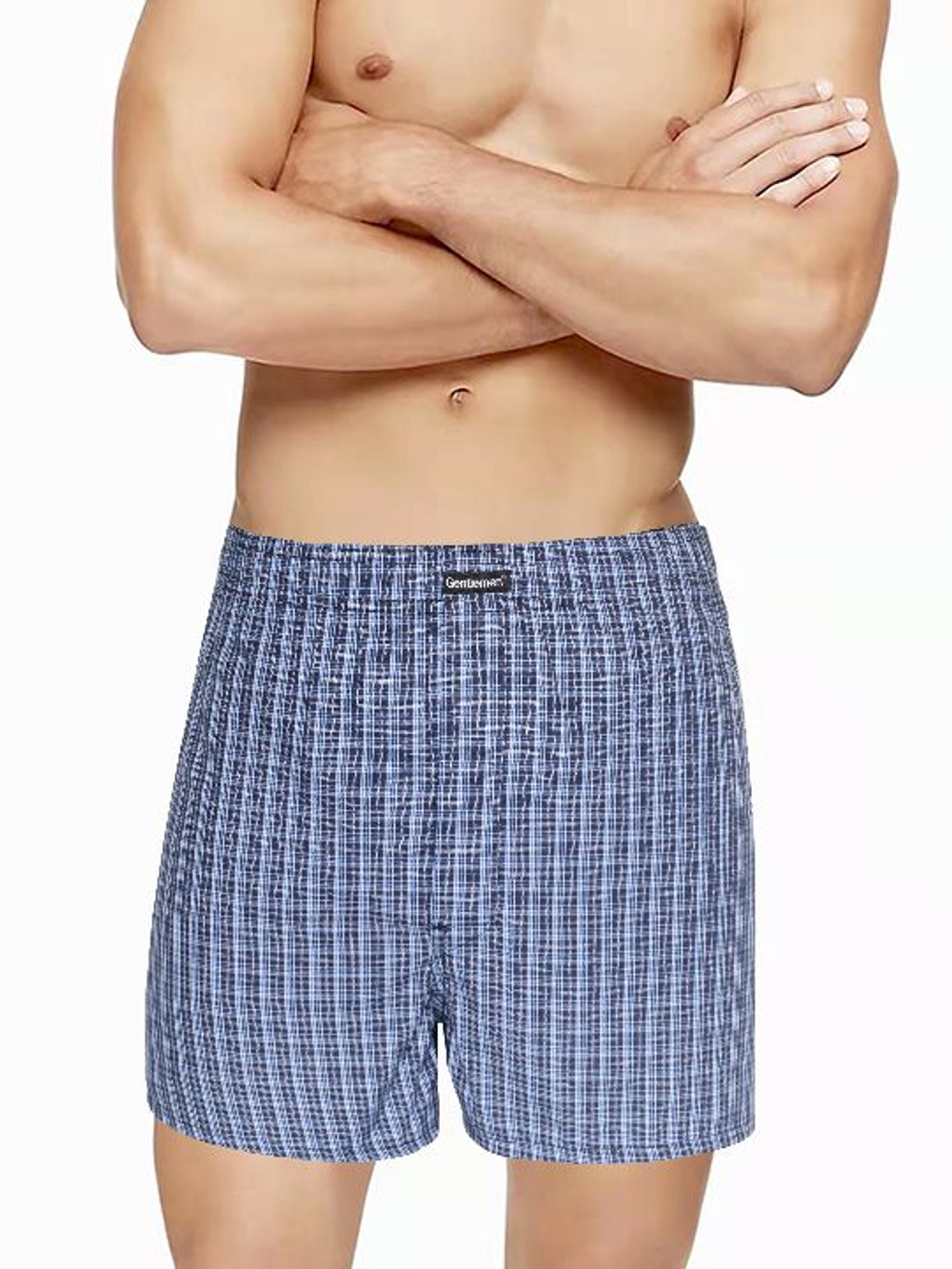 Синие хлопковые трусы-боксеры в клетку (Размер: L) (Цвет: синий)
