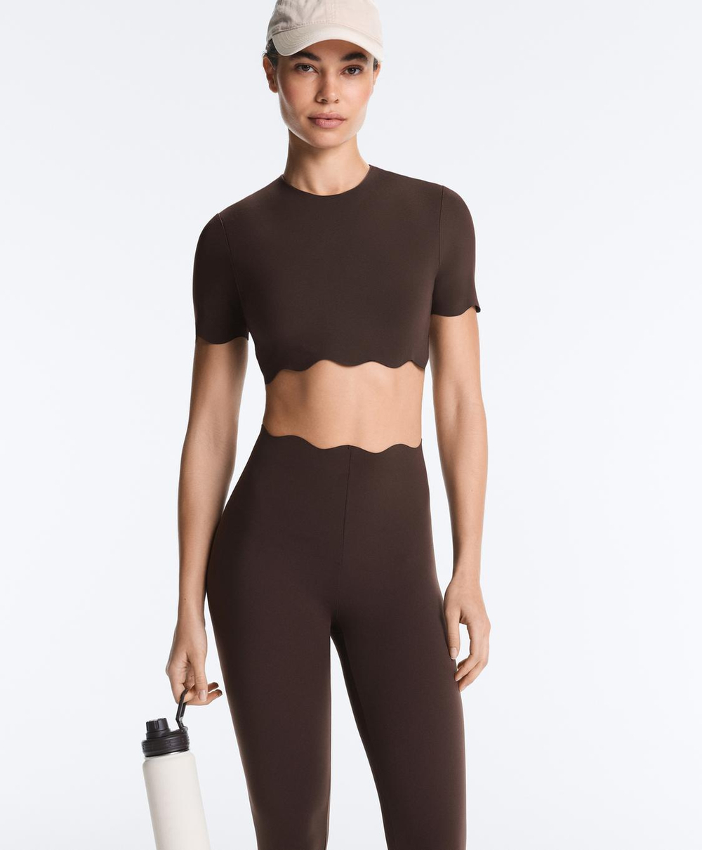 OYSHO Легинсы Compressive с волнообразным рисунком, длиной до щиколотки и высокой посадкой, темно-коричневый