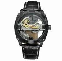 Часы наручные механические скелетоны FORSINING на кожаном ремешке, черный W8990-03