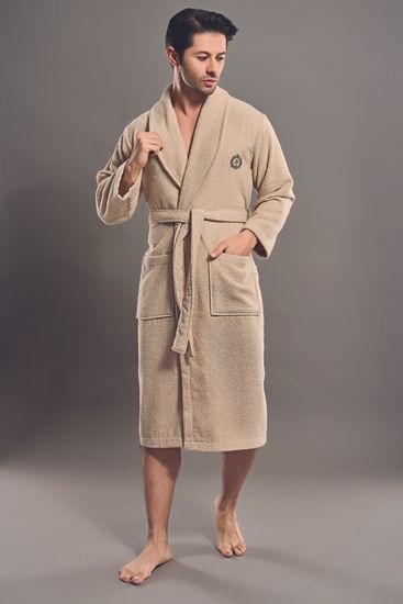 7260 Халат мужской махровый Nusa Bukle 3XL бежевый с воротником