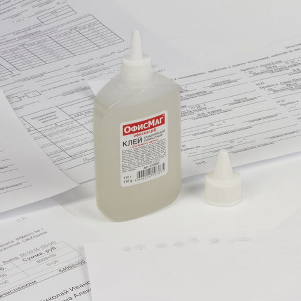Клей канцелярский силикатный ОФИСМАГ (для бумаги, картона) 110 г, 224600