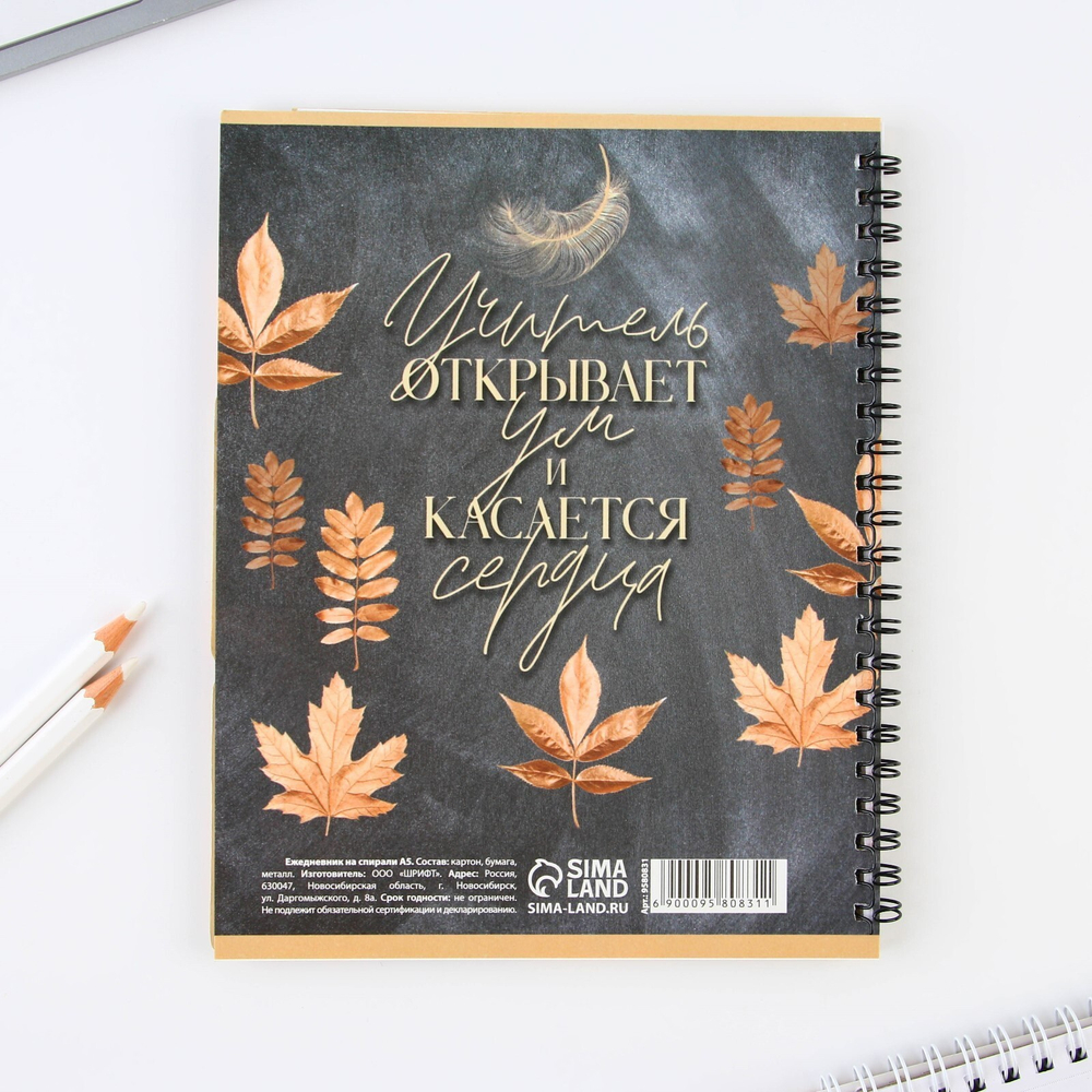 Планинг-ежедневник «Подарок учителю», формат А5, 45 листов, мягкая обложка на спирали 9580831