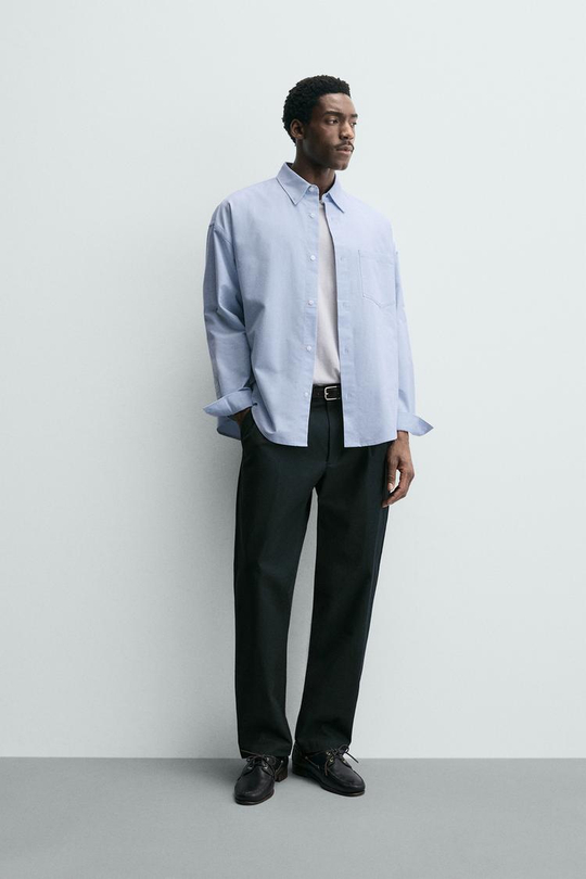 ZARA БРЮКИ СО СКЛАДКАМИ ИЗ РЕЛЬЕФНОЙ ТКАНИ, СЕРЫЙ