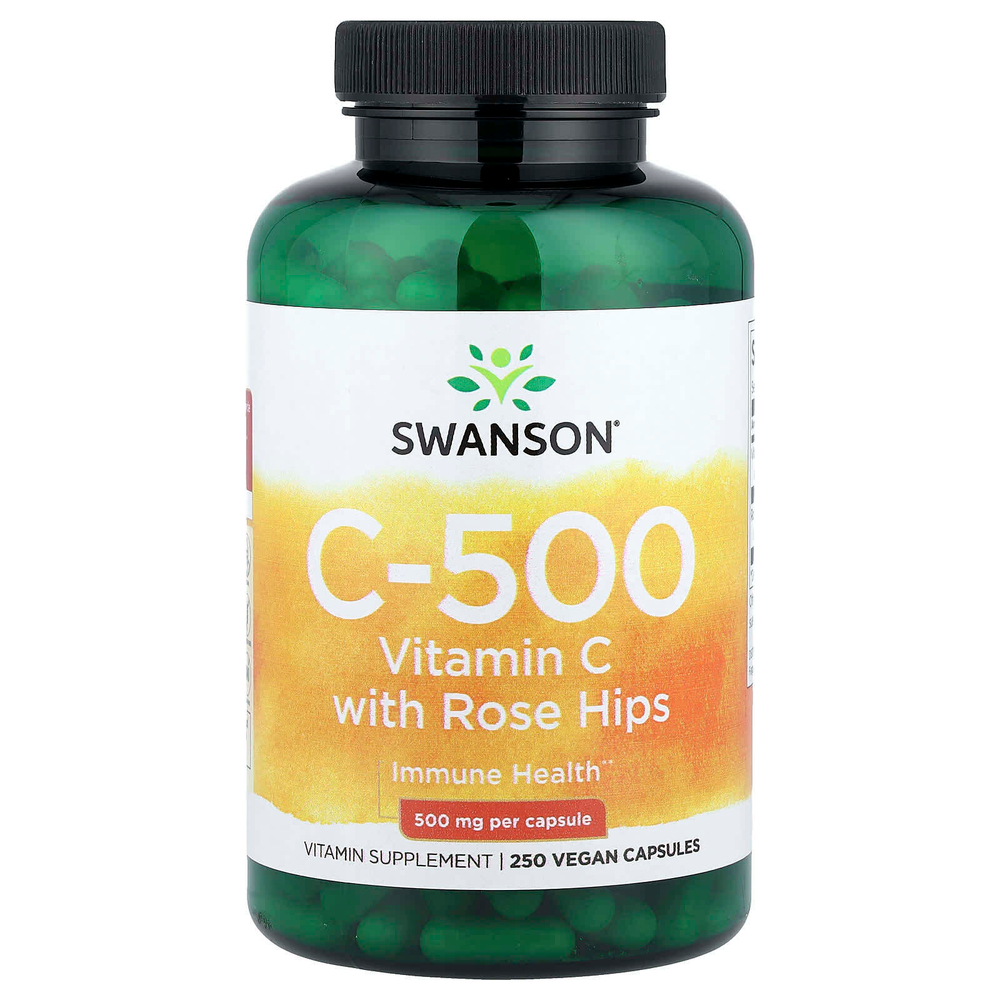 Swanson, C-500, витамин C с шиповником, 250 веганских капсул