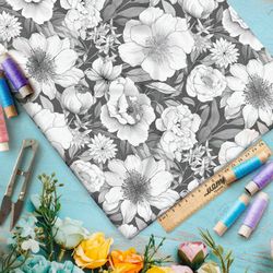 Ткань премиум Оксфорд 600D цветочный набросок