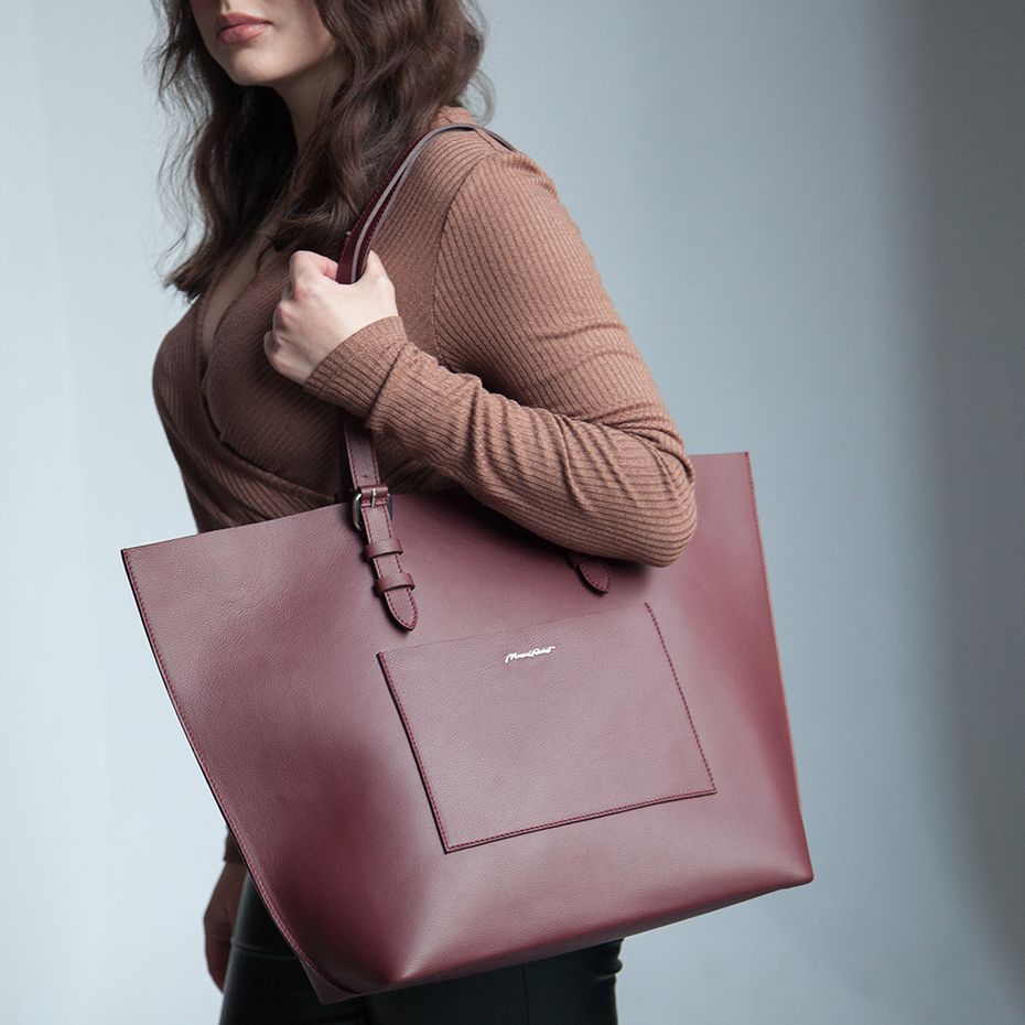 Женская сумка Shopper Vintage из кожи теленка бордового цвета