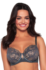 Стильный бюстгальтер на косточках plus size с кружевом (Размер: 95F) (Цвет: серый)
