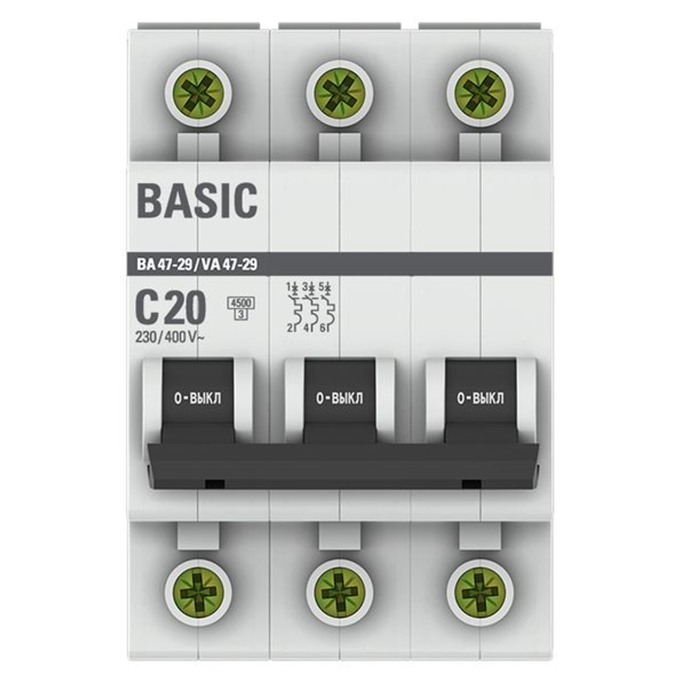 Автоматический выключатель 3P 20А (C) 4,5кА ВА 47-29 Basic