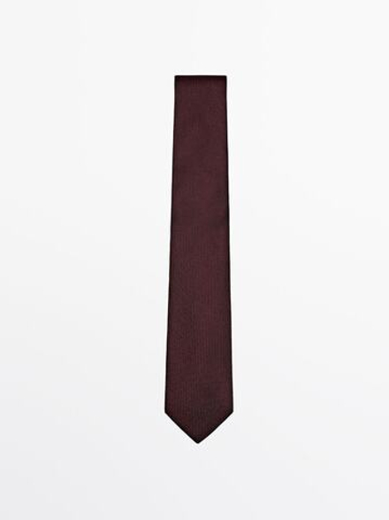 Massimo Dutti Галстук из 100% шелка с мелким рельефным узором,  гранатовый