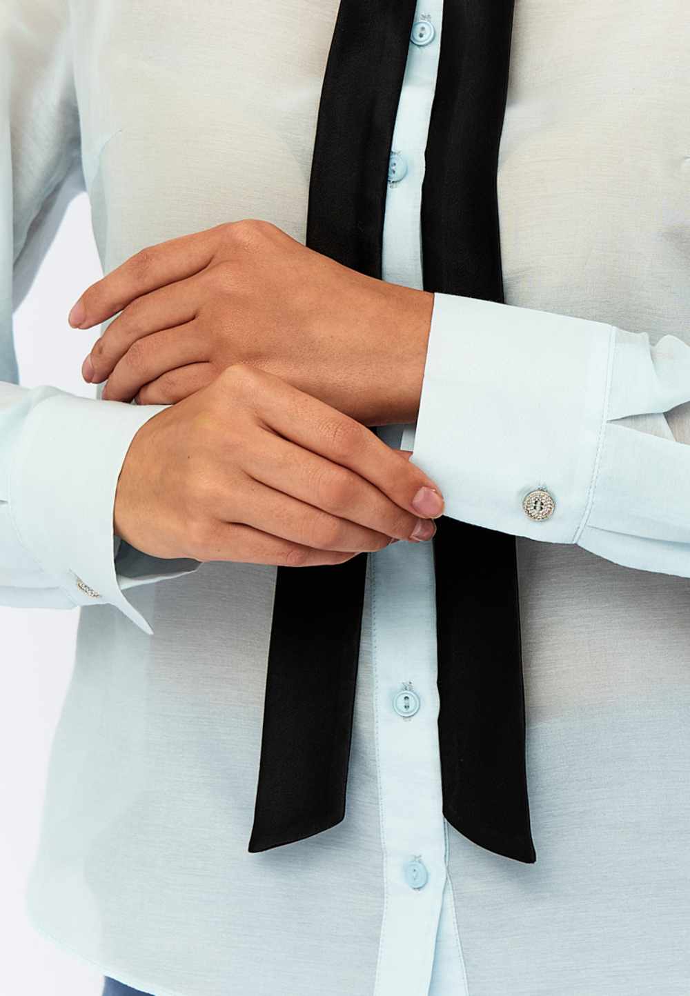 Блуза Ornella из итальянского батиста с шелком голубая