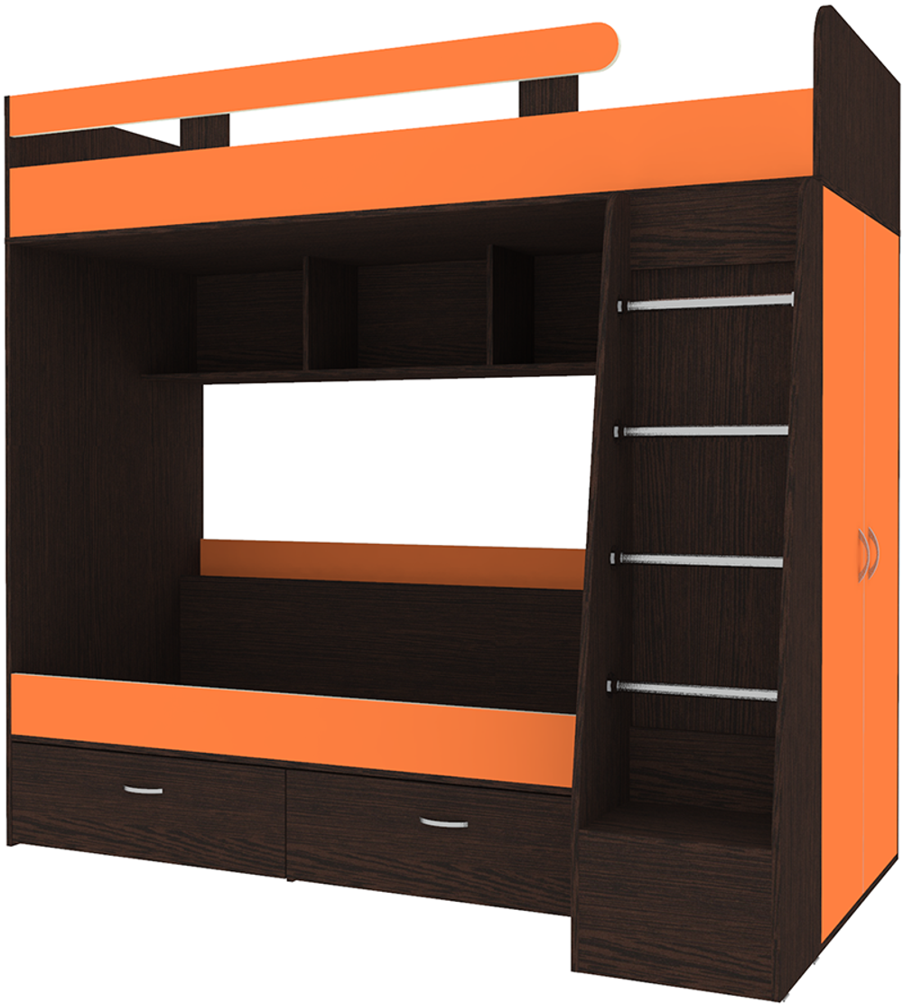 Двухъярусная кровать КарИВи Юниор 6 Венге Оранжевый
