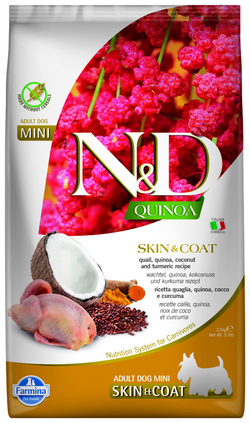 Сухой корм FARMINA N&D Quinoa Adult Mini для взрослых собак мелких пород с перепелом и киноа - 2,5 кг