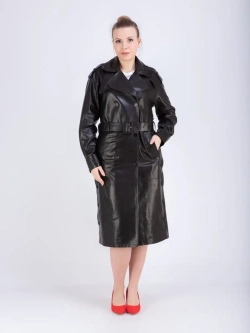 Плащ женский тренчкот длинный кожаный