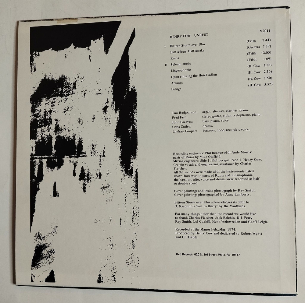 Винтажная виниловая пластинка LP Henry Cow Unrest (USA 1979)