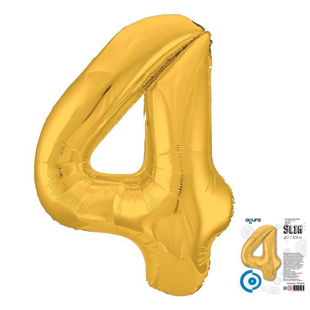 Цифра 4 золото 40&quot; Agura