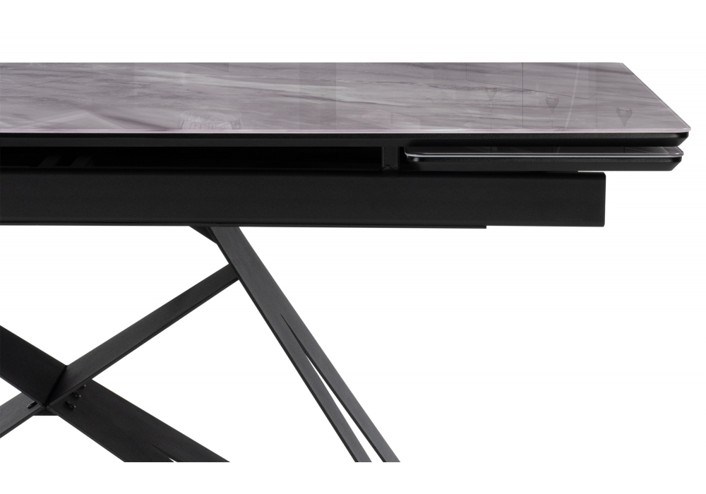 Стол стеклянный Woodville Блэкберн 140(200)х80 кристл серый мрамор, черный