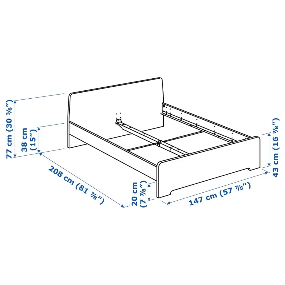 Двуспальная кровать - IKEA ASKVOLL/LURÖY/LUROY, 200х140 см, белый, АСКВОЛЬ/ЛУРОЙ ИКЕА