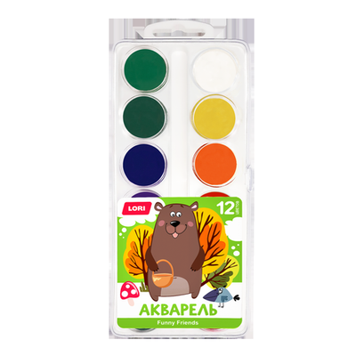 Акварель "Funny friends" 12 цветов, без кисти, пластик (Lori)