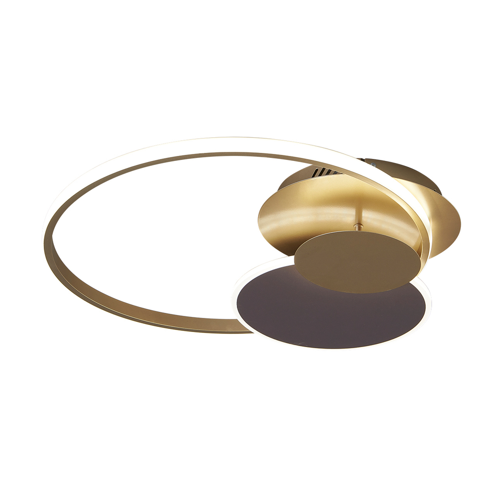 Светодиодный светильник 85Вт, 3798Лм, 3000К-5700К, Ra>80, ИК-пульт, плавная регулировка мощности, изменение цветовой температуры, яркость 50%, ночник, металл/акрил, золото/кофе