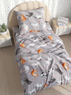 Постельное белье Сказка "Kitties" 1,5-сп Наволочка 50х70 см 1 шт Простынь на резинке 90х200 см Пододеяльник 145х215 см, перкаль