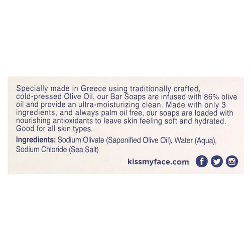 Kiss My Face, Кусковое мыло с оливковым маслом, без отдушек, 230 г (8 унций)