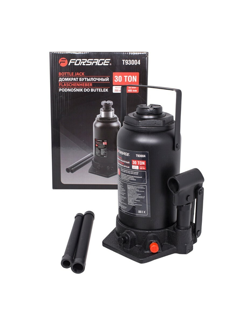 Домкрат бутылочный 30т с клапаном (h min 255мм, h max 465мм) Forsage F-T93004