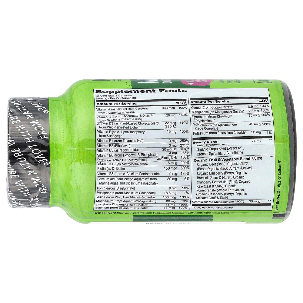 NATURELO, Полноценный мультивитаминный комплекс из цельных продуктов, 60 вегетарианских капсул