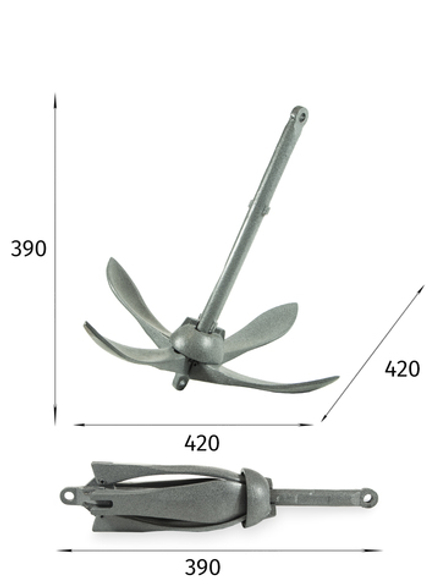 Якорь складной 3.5кг серый с якорной намоткой, толщина 8мм, длина 30м