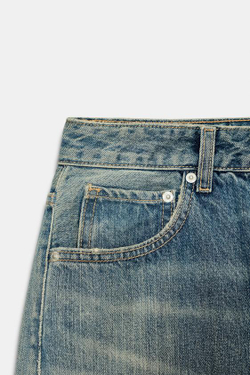 ZARA ДЖИНСЫ TRF BAGGY BALLOON СО СРЕДНЕЙ ПОСАДКОЙ, ЛИНЯЛЫЙ СИНИЙ