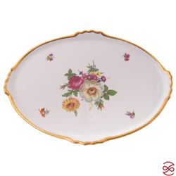 Блюдо овальное на ножке Queen's Crown Мейсенский букет 37см