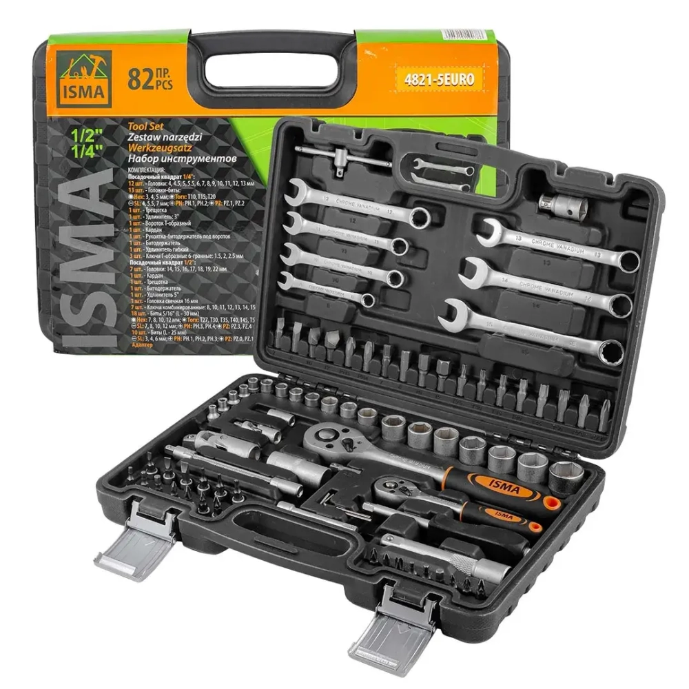 Набор инструментов 82пр. 1/2'', 1/4''(6гр.) ISMA ISMA-4821-5EURO