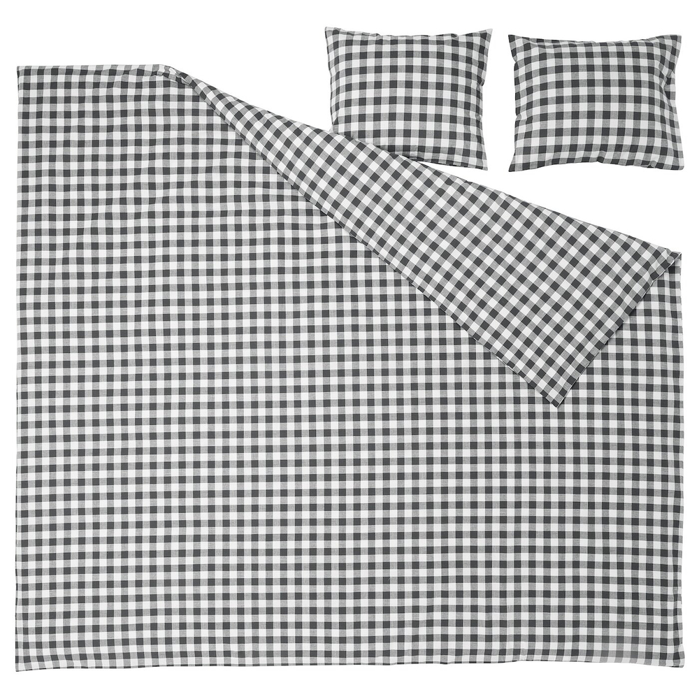 IKEA EKTANDVINGE  (ИКЕА ЕКТАНДВИНГЕ)  -  Пододеяльник и 2 наволочки, антрацитово-белый/чешуйчатый, 200x200/50x60 см