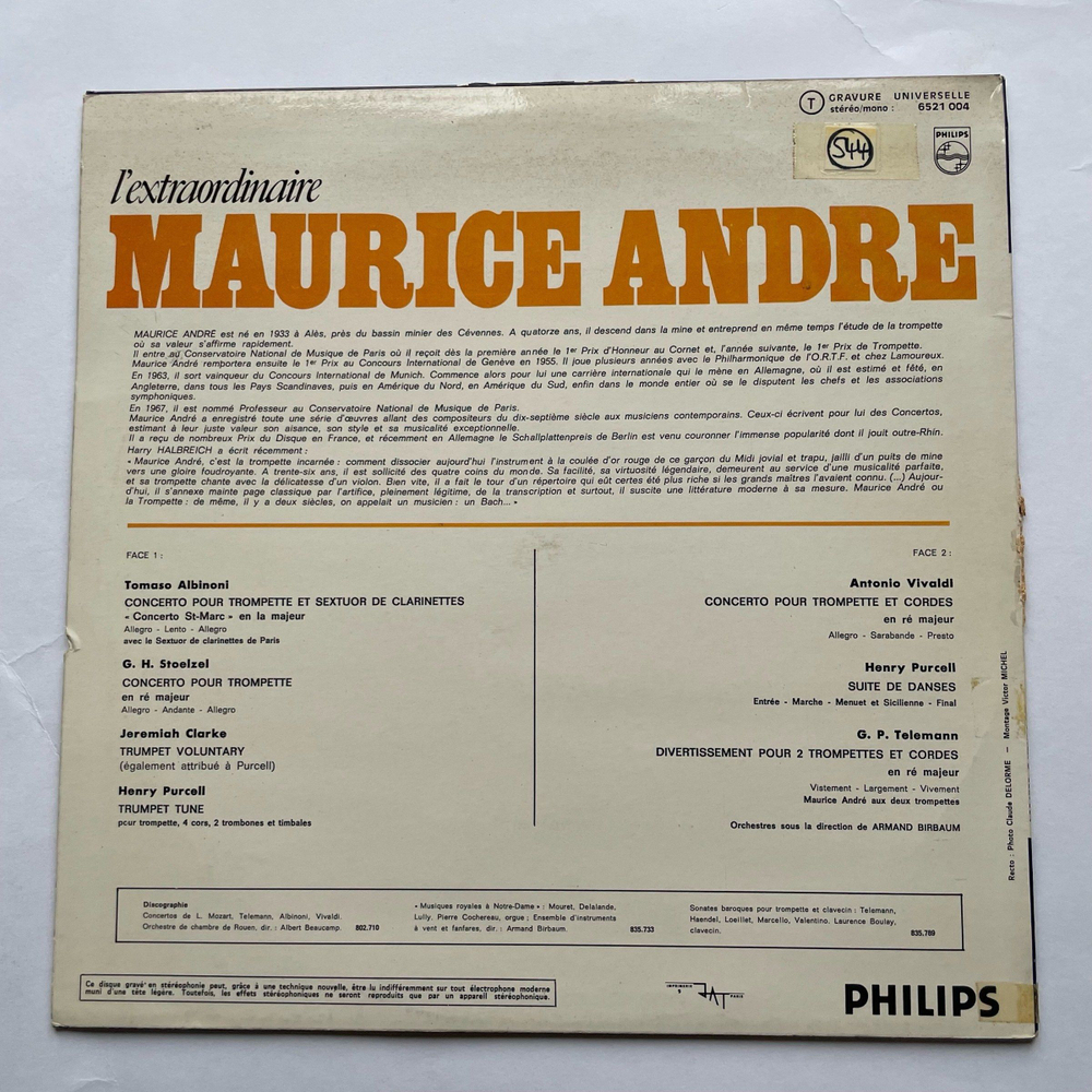 Винтажная виниловая пластинка LP Maurice Andre L'Extraordinaire Maurice Andre (Франция 1975)