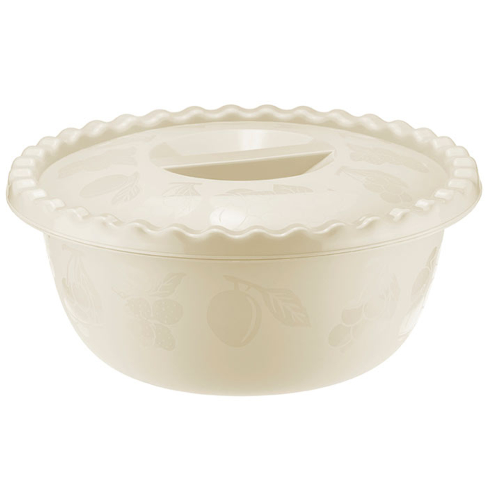 Миска 5л круглая с крышкой, белый ротанг