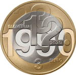 3 евро 2020 года Словения - 30 лет плебисциту о суверенитете и независимости Республики Словения