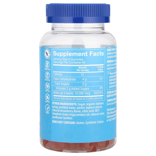 The Vitamin Shoppe, Жевательные мармеладки с биотином, клубника, 120 жевательных таблеток (5000 мкг в 1 жевательной мармеладке)
