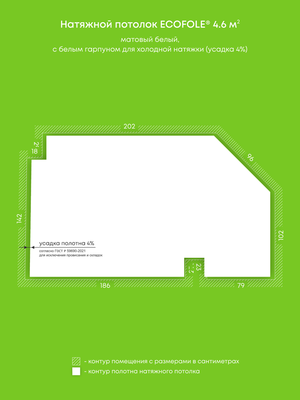 Матовый натяжной потолок 4.6 м2