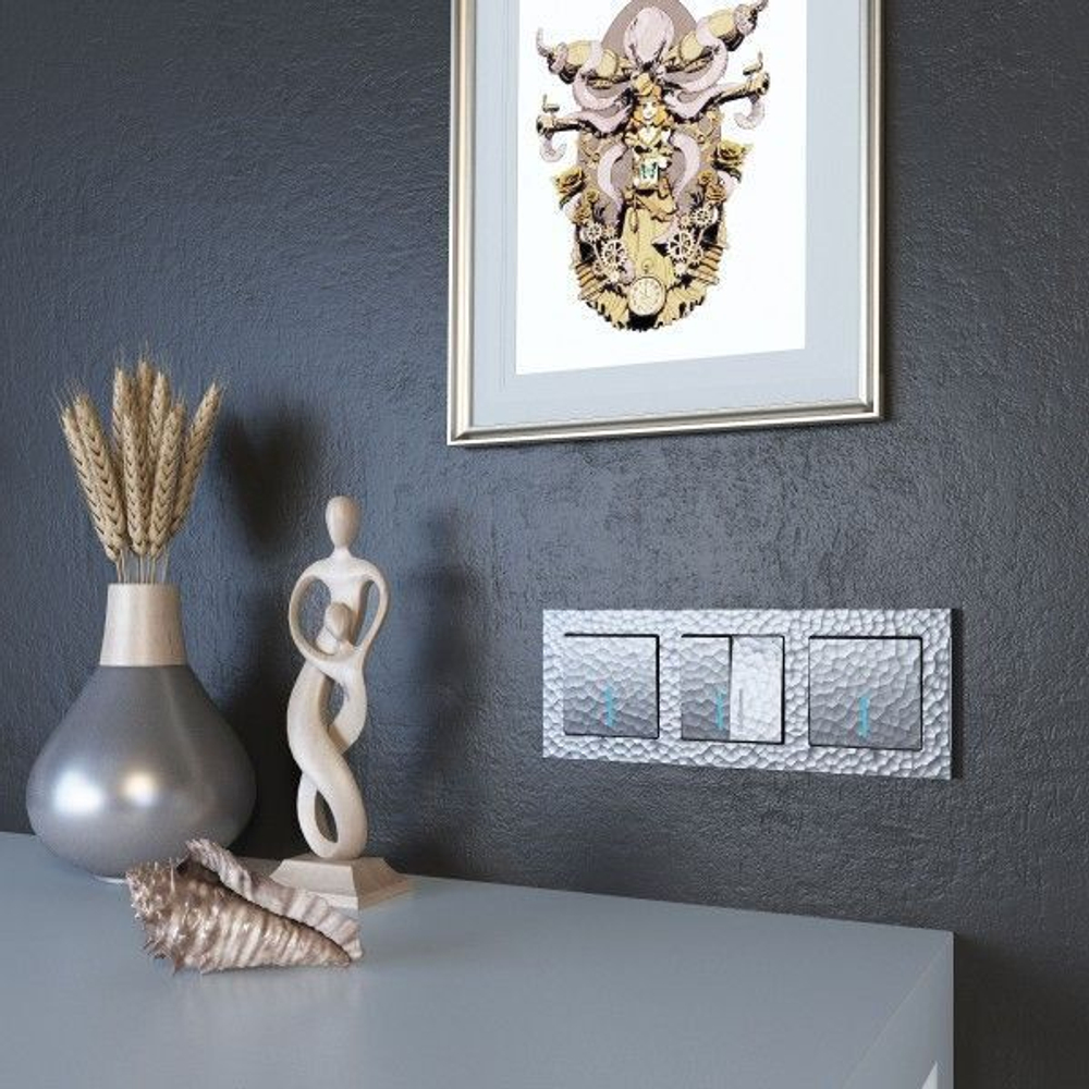 Выключатель двухклавишный с подсветкой серебряный