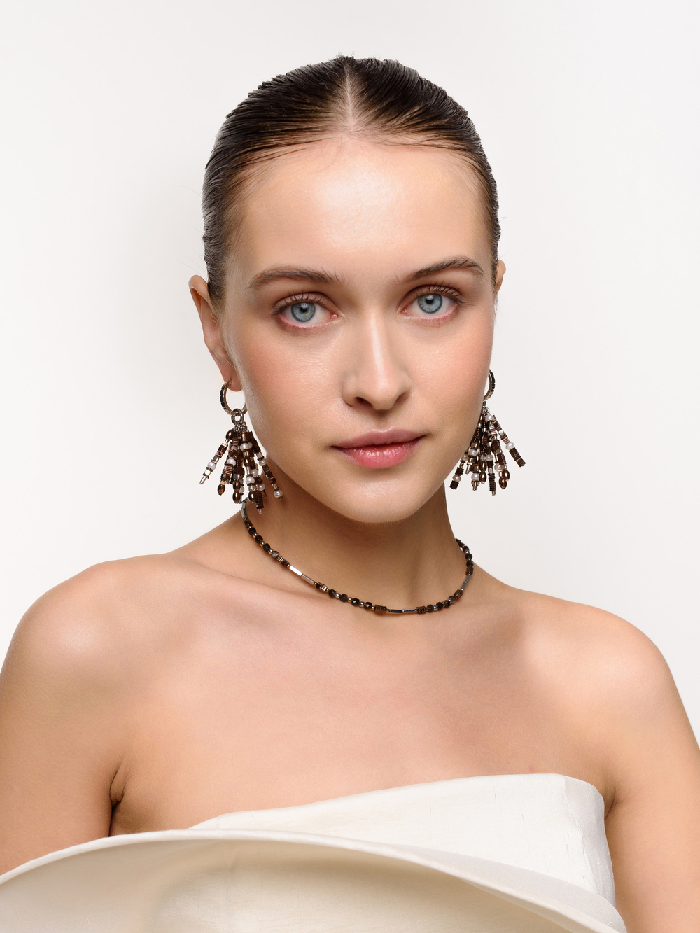 Серьги "Grain brown pearl brush" Silver